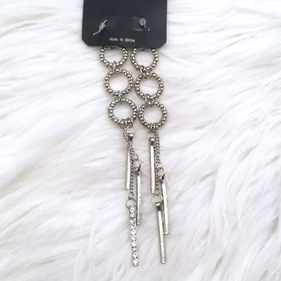 Linear Bar & Hoop Rhinestone Drop Earrings BNWT - Picture 6 of 8